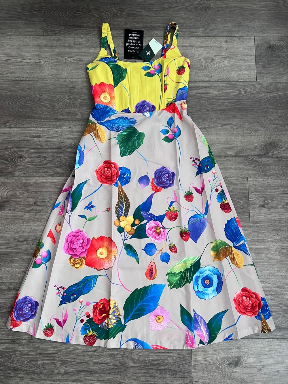 TUCKERNUCK Vivid Jardin Dominique Midi Dress Medium Floral Fruit Cottagecore NWT